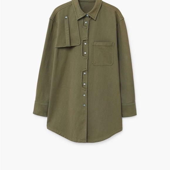 MNG Suit Mango Dark Olive Green Cotton Cargo Canvas Utility Workwear Shirt 8 - Picture 7 of 9